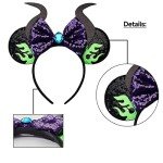 RAZKO Maleficent Minnie Ears Headband, Sequin Devil Horn Mickey Ears Headband Mouse ears Headband for Women Girls Hair Accessories (Flaming Maleficent)