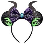 RAZKO Maleficent Minnie Ears Headband, Sequin Devil Horn Mickey Ears Headband Mouse ears Headband for Women Girls Hair Accessories (Flaming Maleficent)