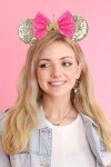 WOVOWOVO Mouse Ears Headbands for Women Girls Sparkle Bow Hairbands Halloween Christmas for Cosplay Costume Princess Party Decorations