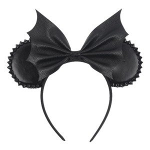 JIAHANG PU Mouse Ear Black Headband with Rivet, Halloween Bat Hair Bow Hairband, Festival Masquerade Party Decoration Role Play Costume Headwear for Women Girls