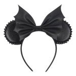 JIAHANG PU Mouse Ear Black Headband with Rivet, Halloween Bat Hair Bow Hairband, Festival Masquerade Party Decoration Role Play Costume Headwear for Women Girls