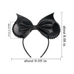 JIAHANG PU Mouse Ear Black Headband with Rivet, Halloween Bat Hair Bow Hairband, Festival Masquerade Party Decoration Role Play Costume Headwear for Women Girls
