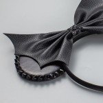 JIAHANG PU Mouse Ear Black Headband with Rivet, Halloween Bat Hair Bow Hairband, Festival Masquerade Party Decoration Role Play Costume Headwear for Women Girls