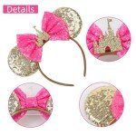 WOVOWOVO Mouse Ears Headbands for Women Girls Sparkle Bow Hairbands Halloween Christmas for Cosplay Costume Princess Party Decorations