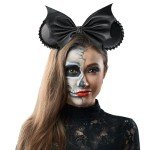 JIAHANG PU Mouse Ear Black Headband with Rivet, Halloween Bat Hair Bow Hairband, Festival Masquerade Party Decoration Role Play Costume Headwear for Women Girls