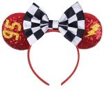 RAZKO Sequin Minnie Ears Headband, Glitter Red Lightning Mouse Ears with Bow, Park Princess Ears for Women, Girls, and Kids (Cars-95)