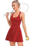 Womens Tennis Dress with Built in Shorts and Bra Workout Dress Golf Athletic Dress for Women Red