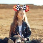 RAZKO Sequin Minnie Ears Headband, Glitter Red Lightning Mouse Ears with Bow, Park Princess Ears for Women, Girls, and Kids (Cars-95)