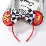 RAZKO Sequin Minnie Ears Headband, Glitter Red Lightning Mouse Ears with Bow, Park Princess Ears for Women, Girls, and Kids (Cars-95)
