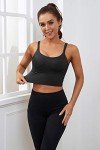 Everrysea Womens Longline Sports Bra Padded Yoga Workout Crop Tank Tops Strappy Camisole Fitness Shirts Black