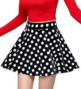 MBJ WB2382 Women's Casual Mini Flared Plain Pleated Skater Skirt with Shorts XXL Black_Polka