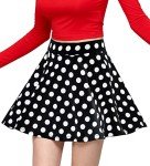 MBJ WB2382 Women's Casual Mini Flared Plain Pleated Skater Skirt with Shorts XXL Black_Polka
