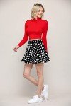 MBJ WB2382 Women's Casual Mini Flared Plain Pleated Skater Skirt with Shorts XXL Black_Polka