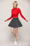 MBJ WB2382 Women's Casual Mini Flared Plain Pleated Skater Skirt with Shorts XXL Black_Polka