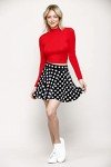 MBJ WB2382 Women's Casual Mini Flared Plain Pleated Skater Skirt with Shorts XXL Black_Polka