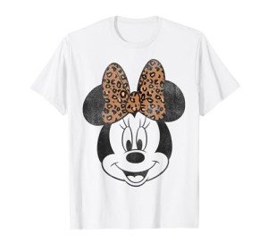 Disney Minnie Mouse Vintage Leopard Print Bow Portrait Short Sleeve T-Shirt