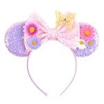 YOWOCAL Mouse Ears Butterfly Flower Headband,Sequin Bows Cosplay Costume Pink Mouse Ears Headwear for Women Girls Princess Party Halloween Spring Holiday Decorations Hair Accessories Gifts