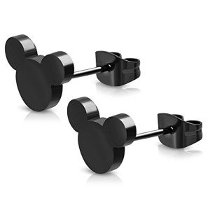 Tiny Mouse Silhouette Black Stainless Steel Earrings