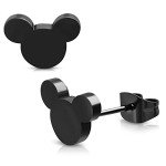Tiny Mouse Silhouette Black Stainless Steel Earrings
