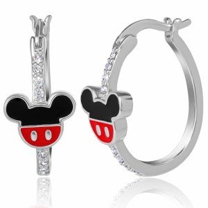 Silver Mickey Mouse Hoop Earrings with Cubic Zirconia