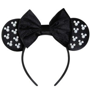 WOVOWOVO Mouse Ears Headbands for Women Girls Black Bow Pearl Hairbands Velvet Headband Christmas Cosplay Costume Princess Party Decorations