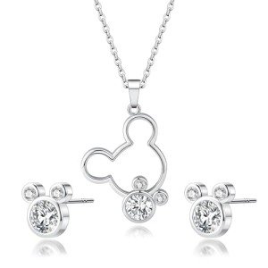 Disney Mickey Mouse Silver Plated Earrings and Necklace