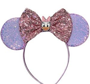 CLGIFT Princess Minnie Ears,Pick your color, Flower Minnie Ears, Floral minnie ears, Purple Sparkle Mouse Ears (Daisy Duck)