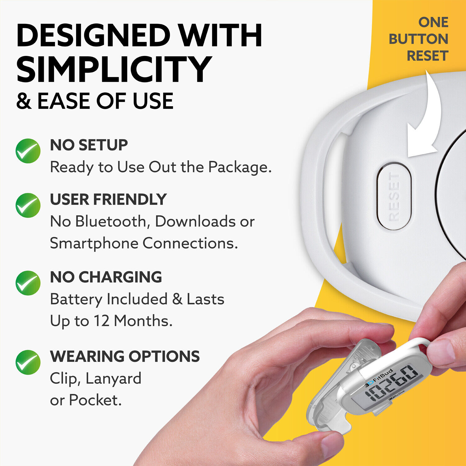 3DFitBud 3D Pedometer with Clip & Lanyard