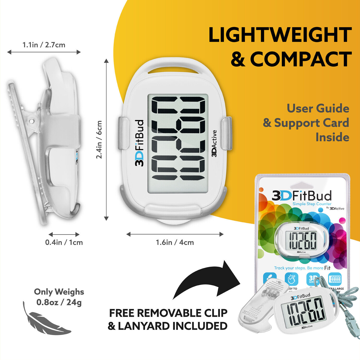 3DFitBud 3D Pedometer with Clip & Lanyard