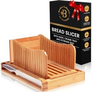 Bamboo Bread Slicer with Knife and Crumb Tray