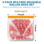 Gallon Size Reusable Silicone Freezer Bags - 8 Pack