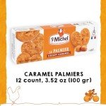 St Michel Caramel Palmiers Biscuits Made In France, pack of 4 (100g each) Non-GMO. Total of 48 Crunchy Caramel glazed Puff Pastry Butter Biscuits
