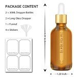 Amber Glass Dropper Bottles with Golden Caps - 2 Pack