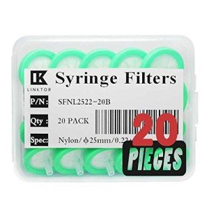 LINKTOR Nylon Syringe Filters, 25mm, 0.22μm, 20-Pack