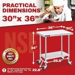 Stainless Steel Prep Table with Wheels - 30"x36