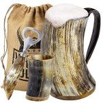 Viking Style Ox Horn Mug & Shot Glass Set