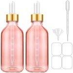4 oz Pink Dropper Bottles with Labels - 2 Pack