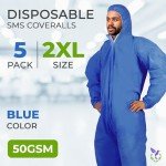 Blue Disposable Coveralls with Hood - Pack of 5