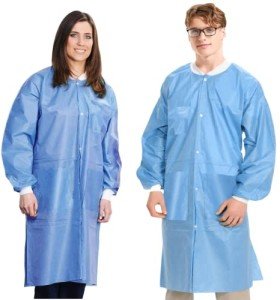 10 Pack Disposable Knee-Length Lab Coats - Blue