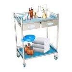 Stainless Steel 2-Tier Lab Serving Cart with Drawers