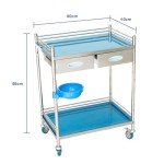 Stainless Steel 2-Tier Lab Serving Cart with Drawers