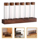 Glass Test Tube Set with Wood Rack - 6 Pieces