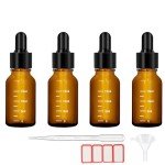 4-Pack Amber Dropper Bottles with Funnel & Labels
