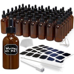 Amber Glass Dropper Bottles, 2 oz, 48-pack