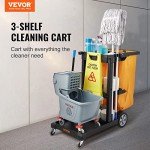 VEVOR 3-Shelf Janitorial Cleaning Cart with PVC Bag