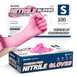 Beastek 4 Mil Pink Nitrile Disposable Gloves, 100 Pcs