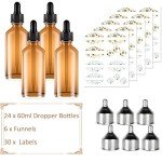 2oz Amber Glass Dropper Bottles - 24 Pack
