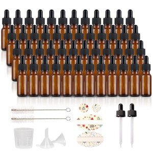 HWASHIN 48 Pack Amber Glass Bottles with Droppers