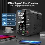 30V 10A Adjustable DC Power Supply with USB Charging