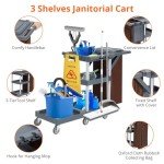Rolling Black Janitorial Cleaning Cart with Cover